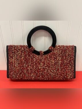 Vintage Red Tweed Ring-Handle Women's Handbag